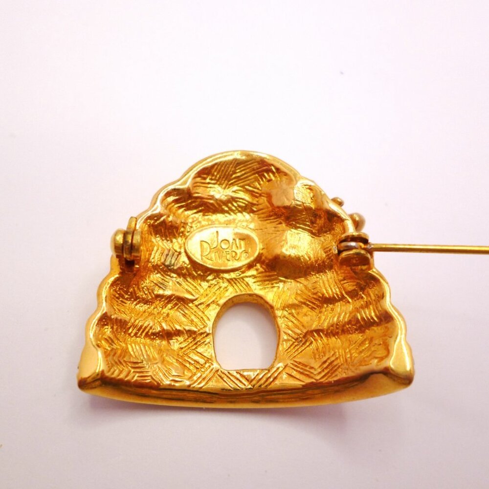 Joan Rivers Beehive Brooch w/ Bee 1980s Gold Plate w/ Crystals Signed EUC 32627 - Picture 3 of 3